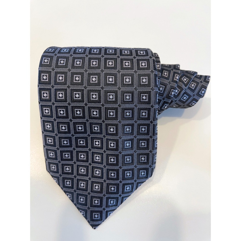 Cremieux Gray Black Square Patterned Mens Tie Silk‎
